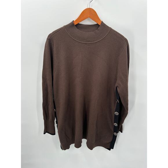 Chico's Sweaters - CHICO'S Brown Mock Neck Sweater with Side Buttons // XL